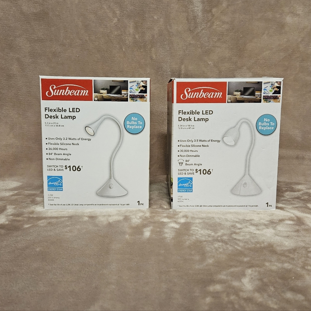 (2) Sunbeam White Flexible LED Desk Lamps